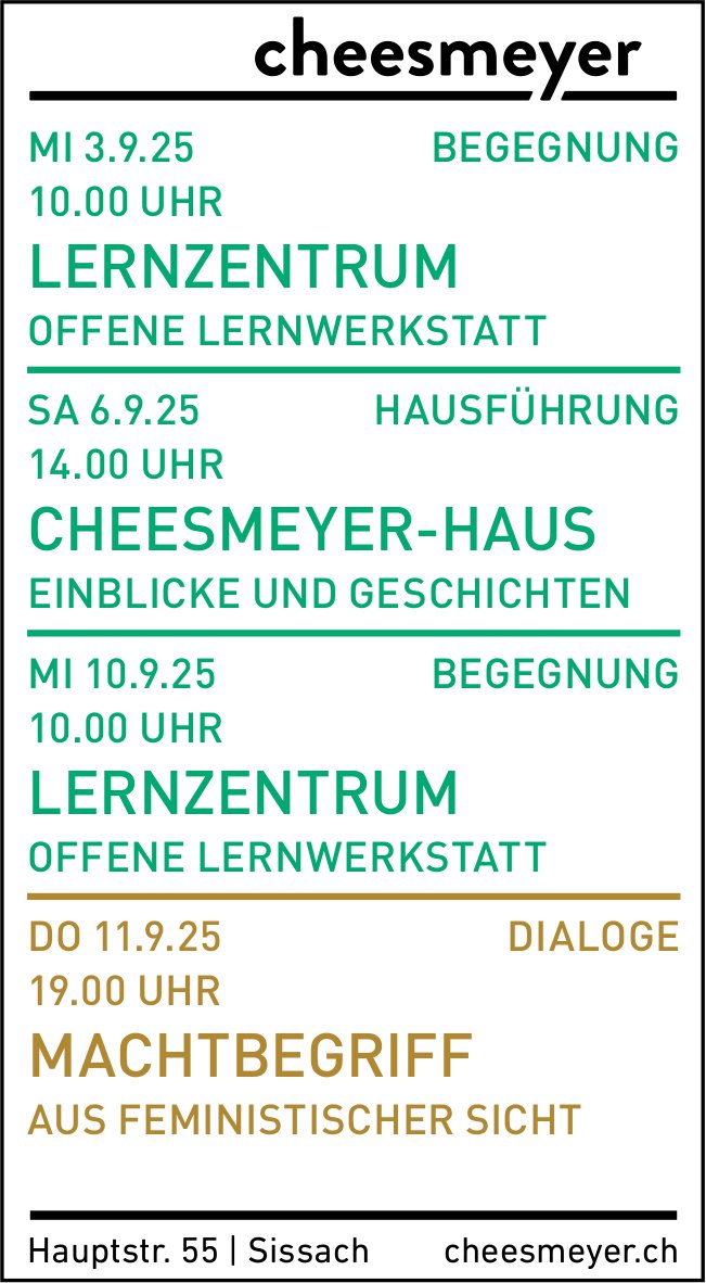 Cheesmeyer, Sissach - Programm
