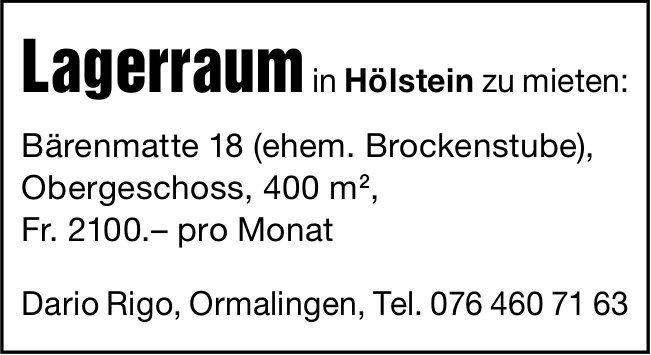 Lagerraum, Hölstein, zu vermieten