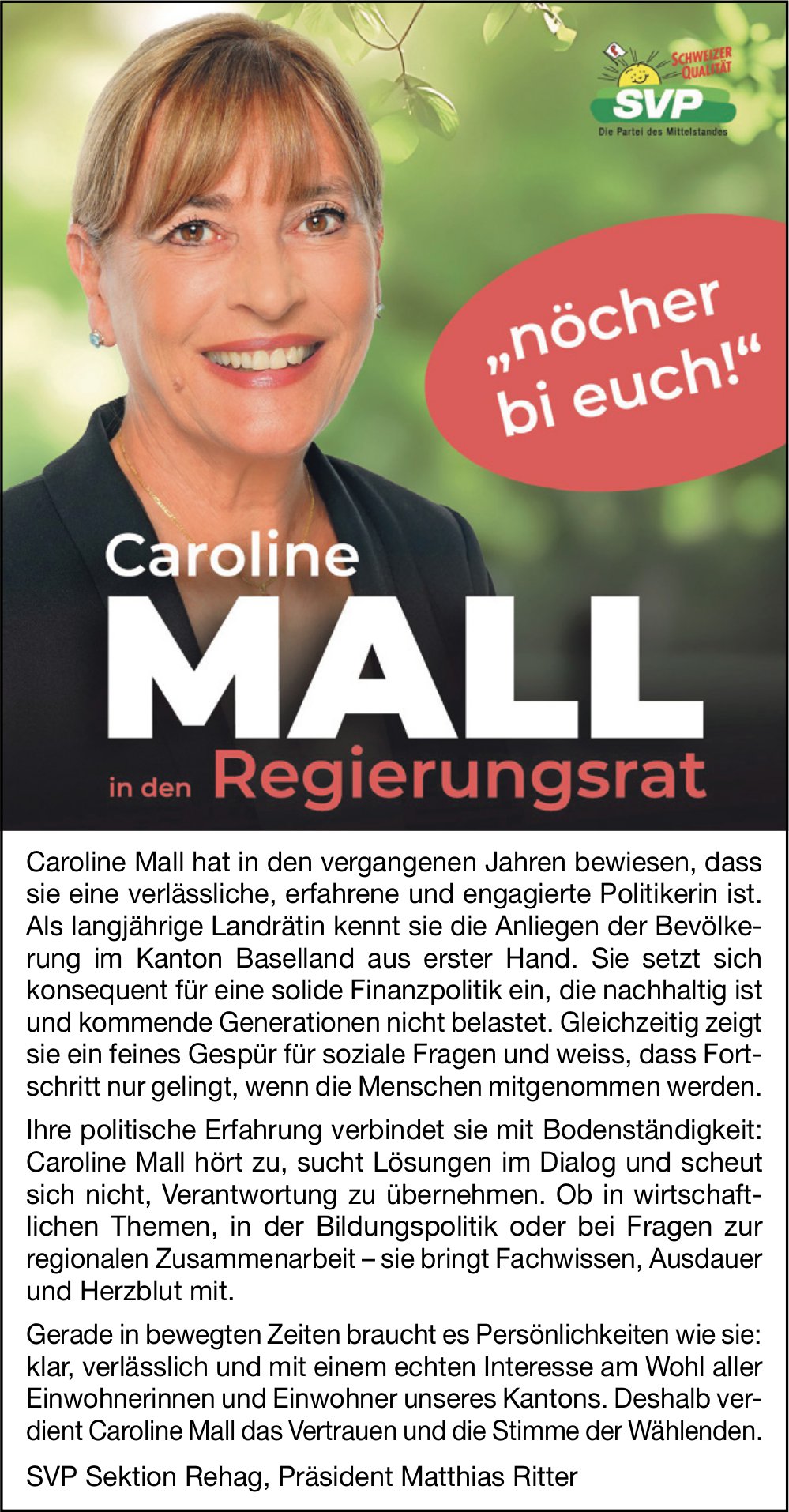SVP, Caroline Mall in den Regierungsrat
