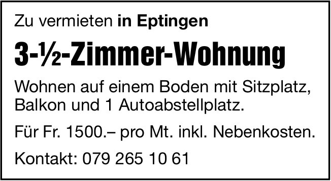 3-½-Zimmer-Wohnung, Eptingen, zu vermieten
