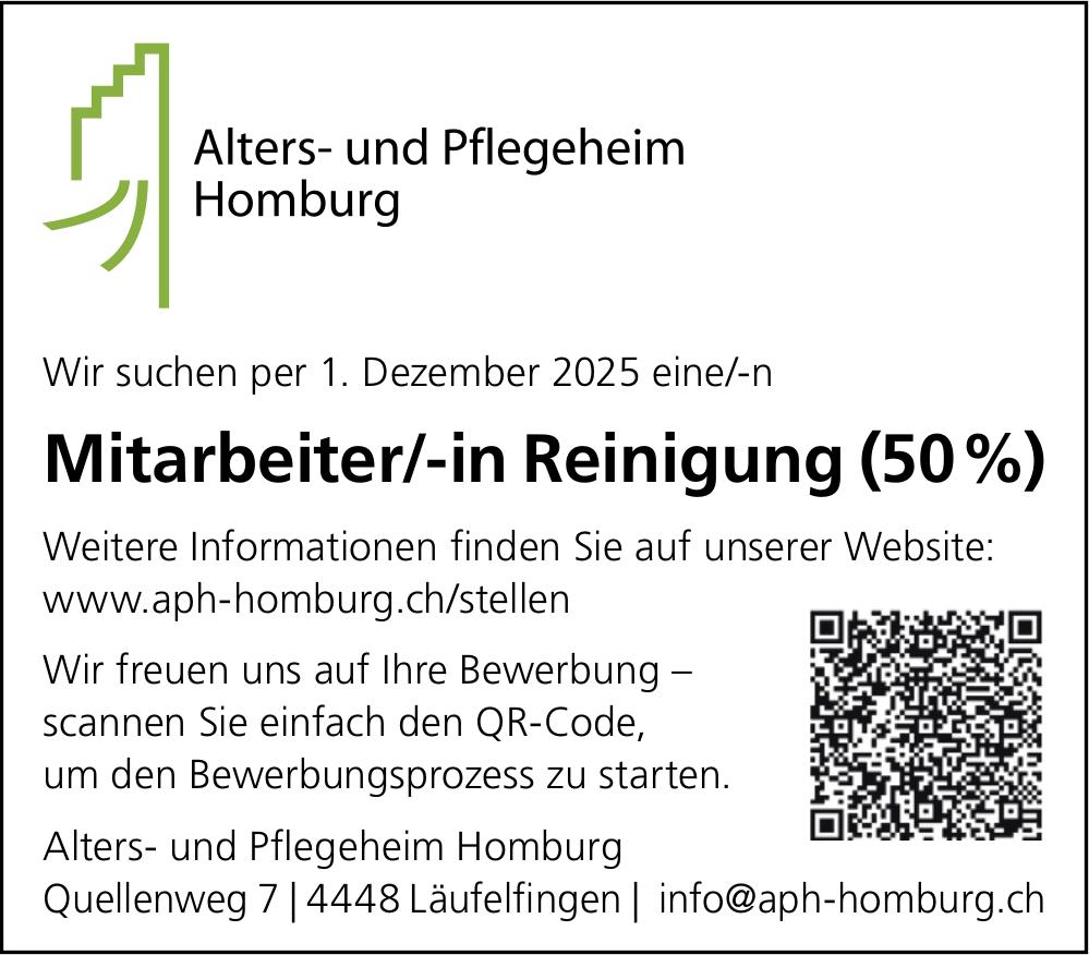 Mitarbeiter/-in Reinigung (50 %), Alters- und Pflegeheim Homburg, Läufelfingen, Gesucht