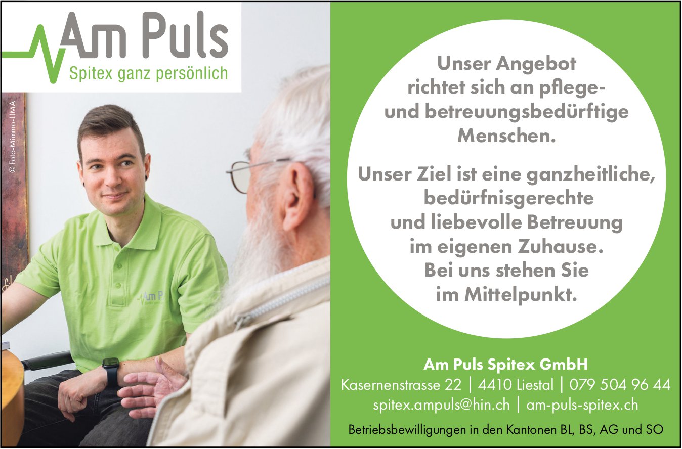 Am Puls Spitex GmbH, Liestal - Unser Angebot richtet sich an pflege- und betreuungsbedürftige Menschen.