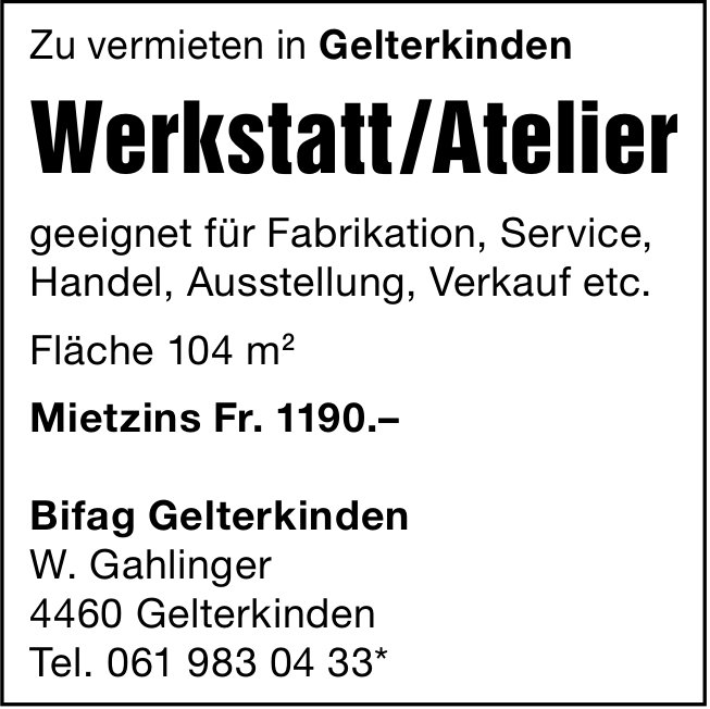 Werkstatt /Atelier, Lagerraum, zu vermieten