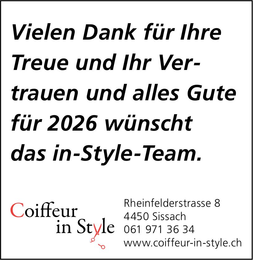 Coiffeur in Style, Sissach - Vielen Dank für Ihre Treue und Ihr Vertrauen und alles Gute für 2026 wünscht das in-Style-Team.