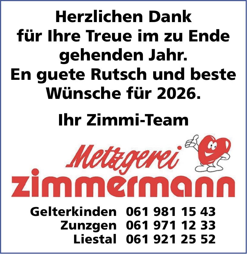 Metzgerei Zimmermann, Herzlichen Dank für Ihre Treue im zu Ende gehenden Jahr.