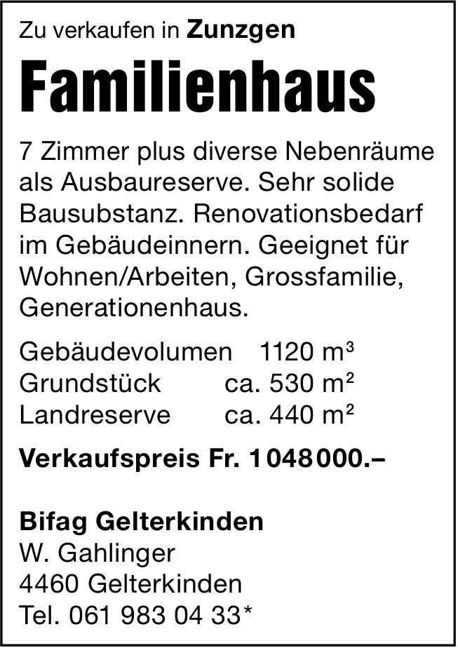 Familienhaus, 7-Zimmer-Wohnung, Zunzgen, zu verkaufen