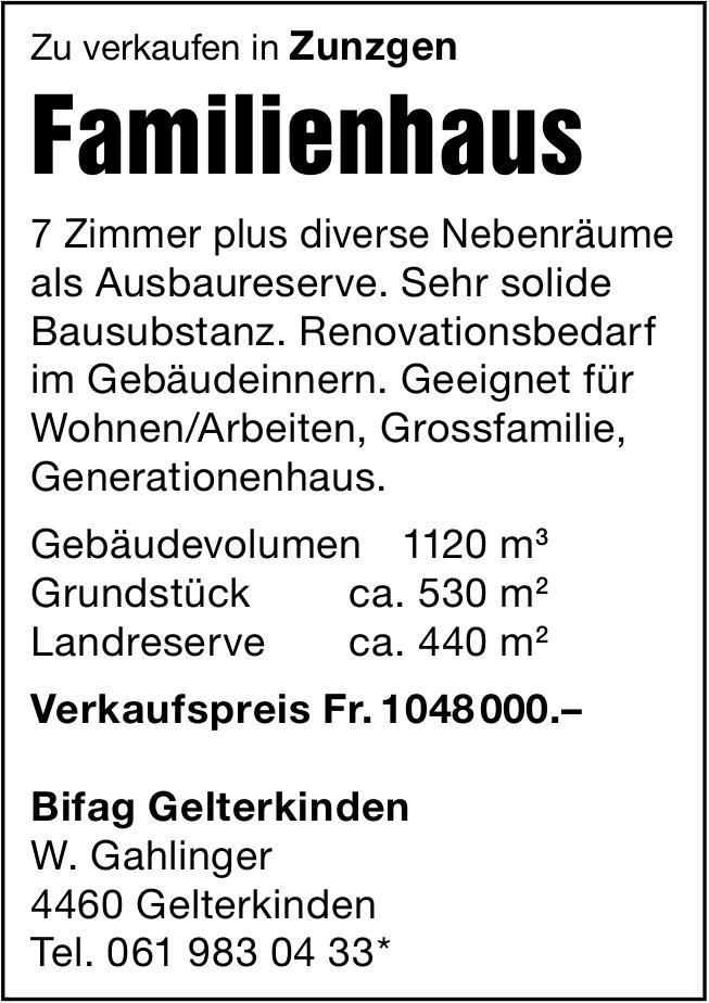 Familienhaus, 7-Zimmer-Wohnung, Zunzgen, zu verkaufen