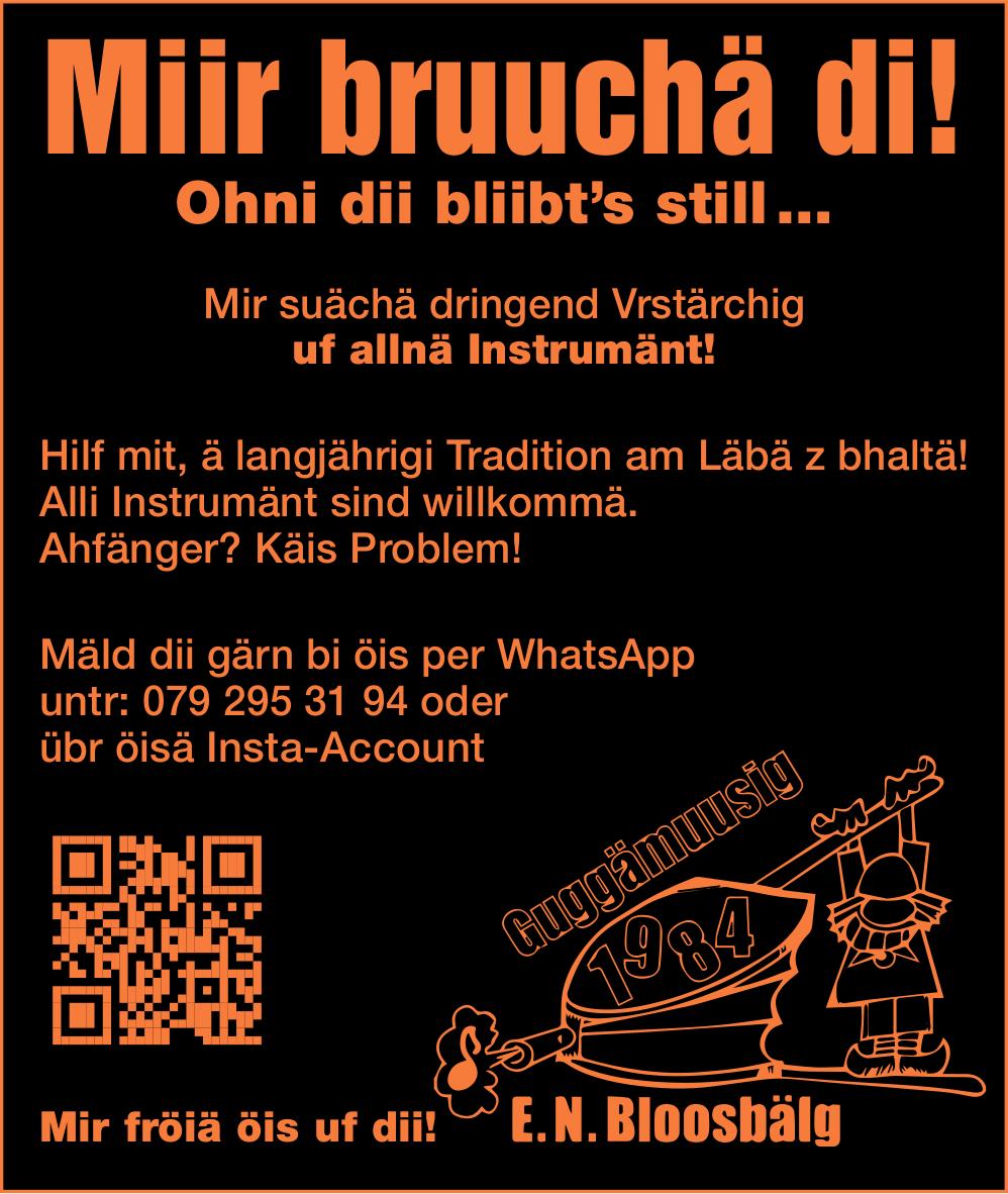 Mir suächä dringend Vrstärktig uf allnä Instrument!, E.N. Bloosbälg, Sucht