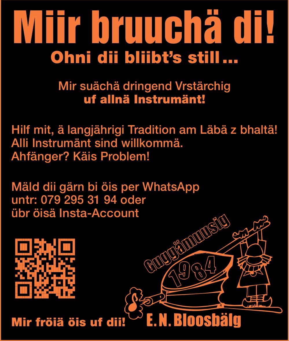 Mir suächä dringend Vrstärktig uf allnä Instrument!, E.N. Bloosbälg, Sucht