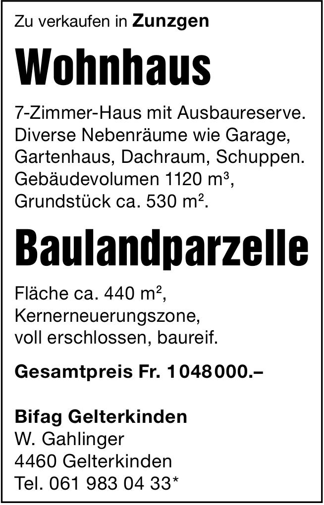 Wohnhaus und Baulandparzelle, 7-Zimmer-Wohnung, Zunzgen, zu verkaufen