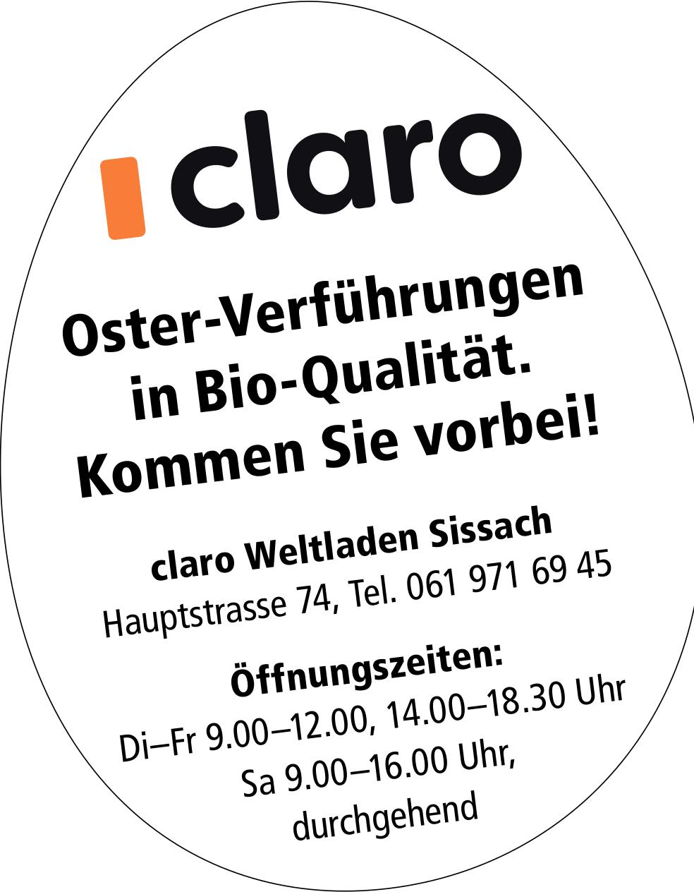 claro Weltladen Sissach, Oster-Verführungen in Bio-Qualität. Kommen Sie vorbei!