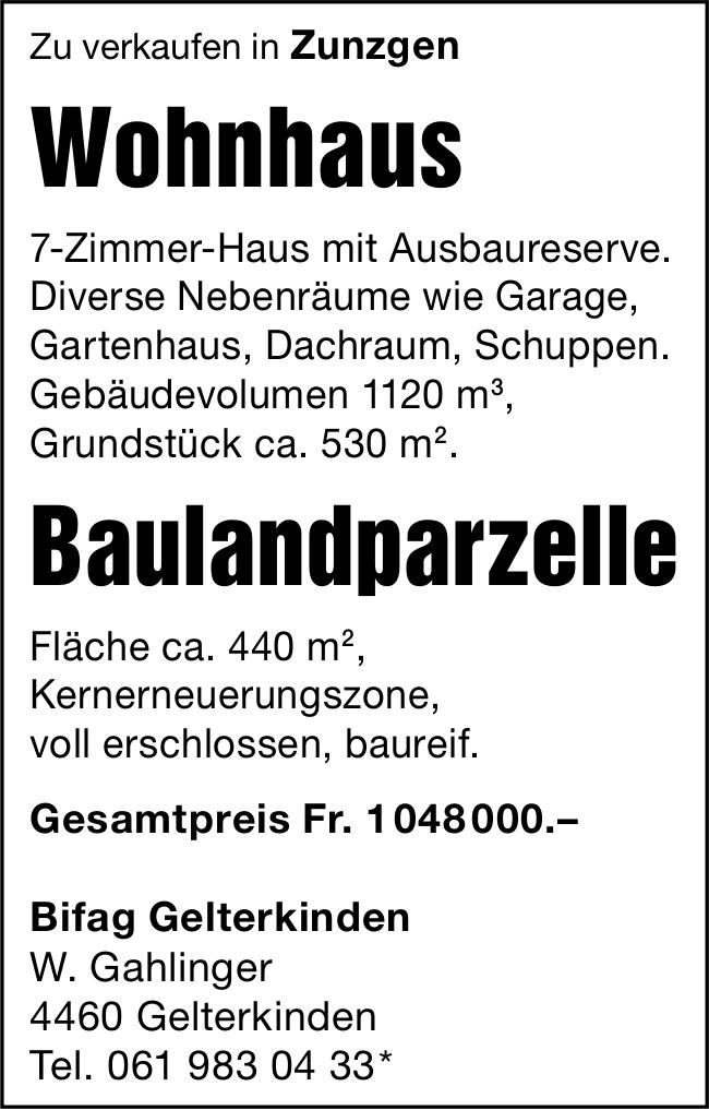 Wohnhaus und Baulandparzelle, 7-Zimmer-Wohnung, Zunzgen, zu verkaufen