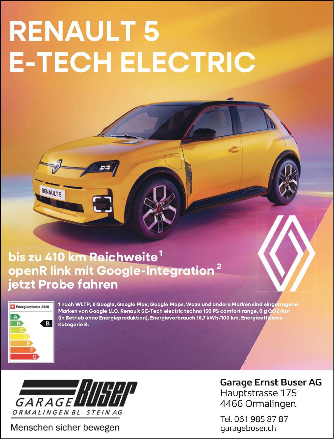 Garage Ernst Buser AG, Ormalingen - Renault 5 E-Tech Electric