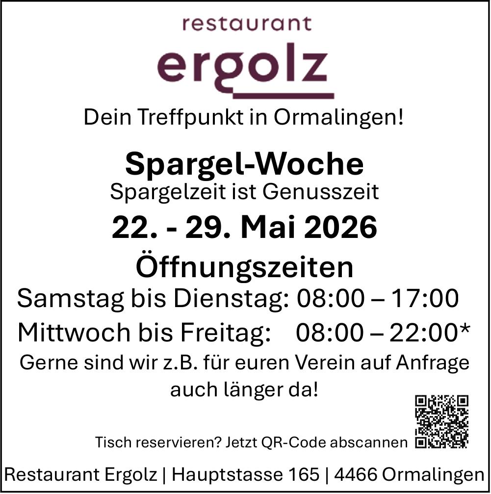 Restaurant Ergolz, Ormalingen - Spargel-Woche 22. - 29. Mai 2026