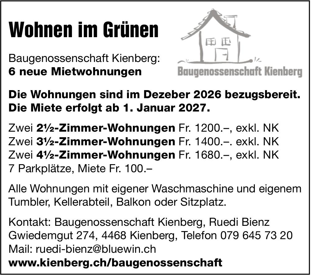 Wohnen im Grünen - 6 neue Mietwohnungen, zu vermieten