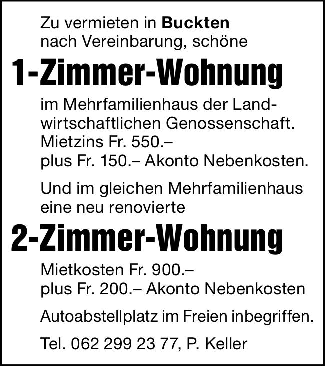 1-Zimmer-Wohnung und 2-Zimmer-Wohnung, Buckten, zu vermieten