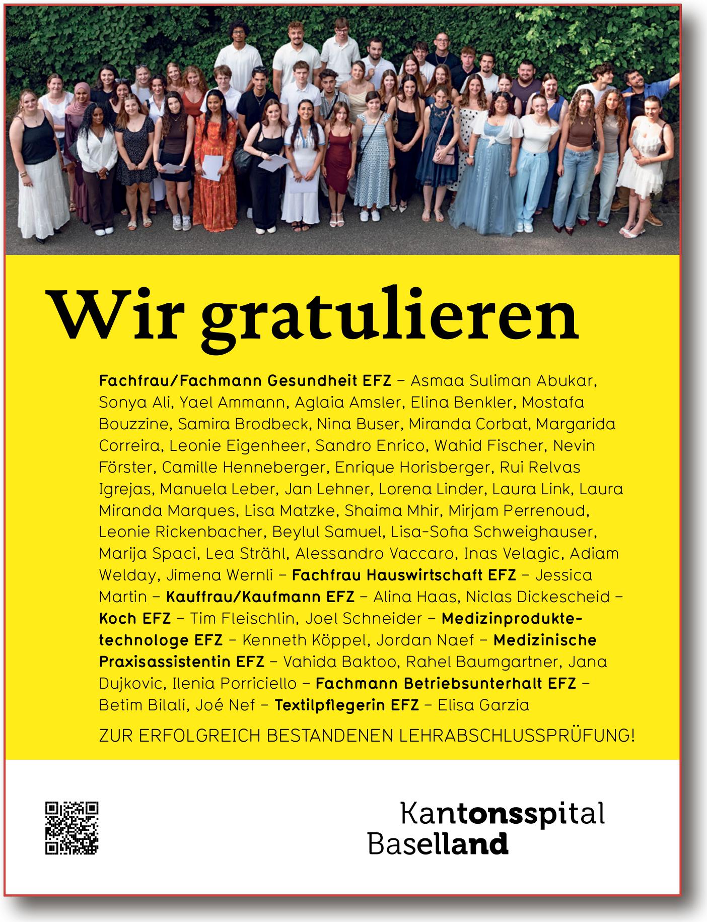 Kantonsspital Baselland, Wir gratulieren
