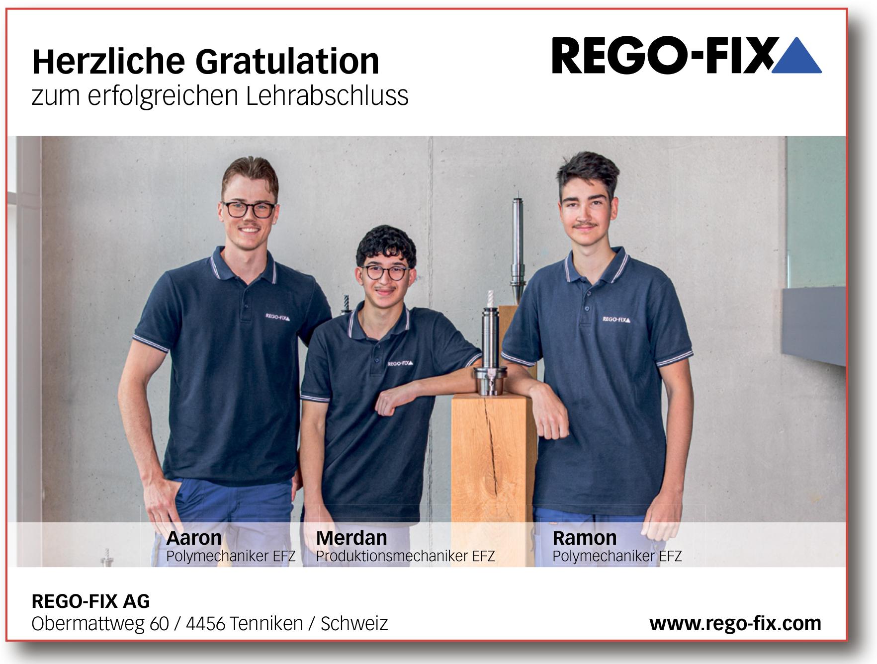 REGO-FIX AG, Tenniken - Herzliche Gratulation