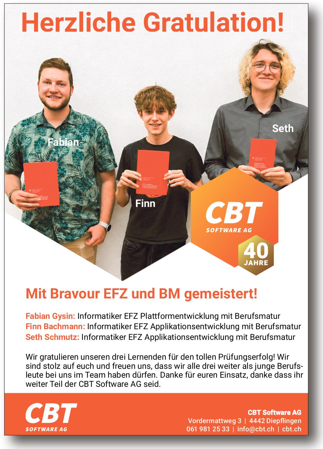 CBT Software AG, Diepflingen - Herzliche Gratulation!