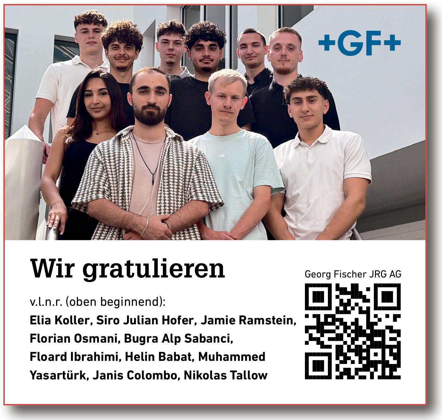 Georg Fischer JRG AG, Wir gratulieren