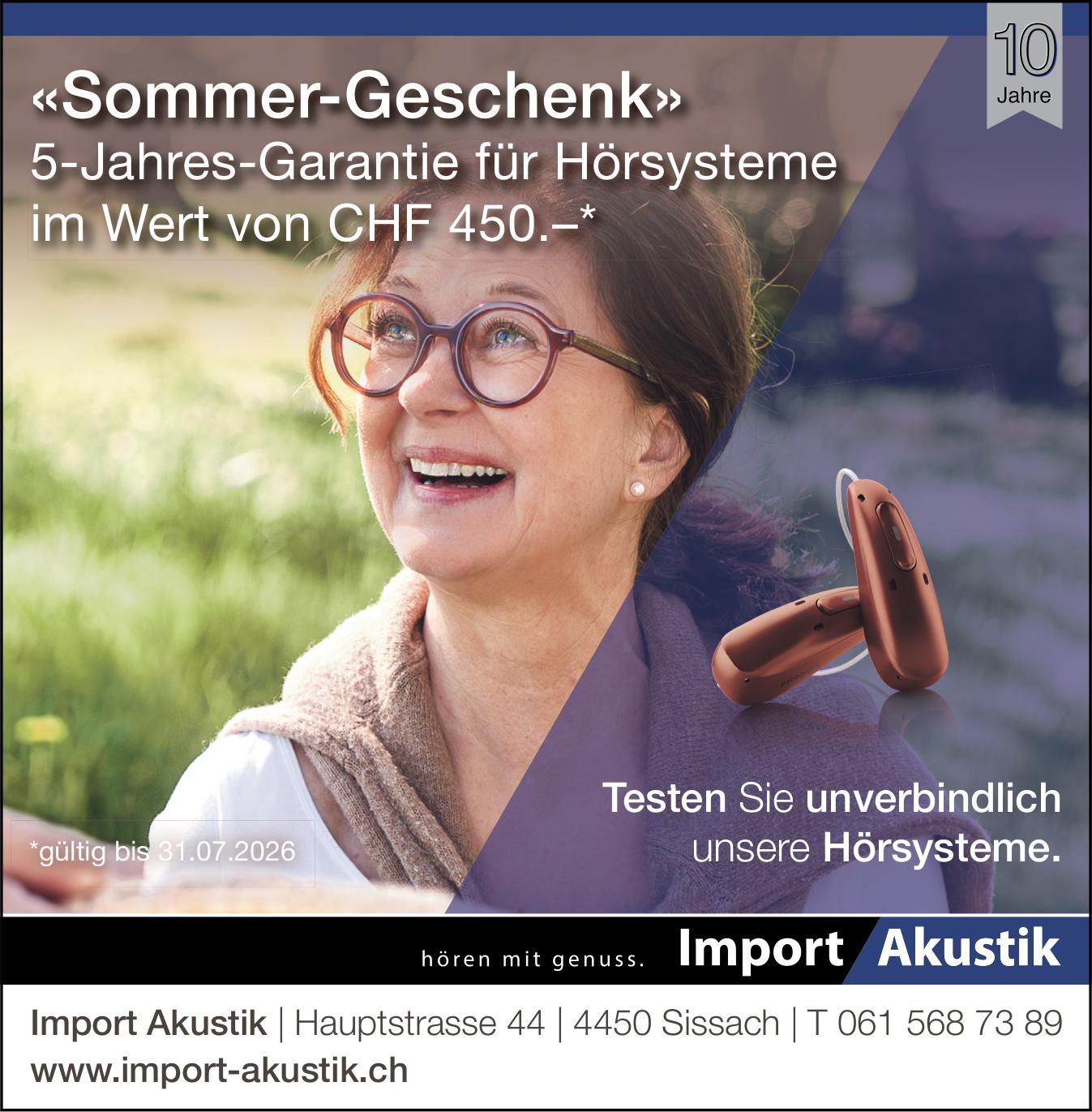 Import Akustik, Sissach - Testen Sie unverbindlich unsere Hörsysteme.