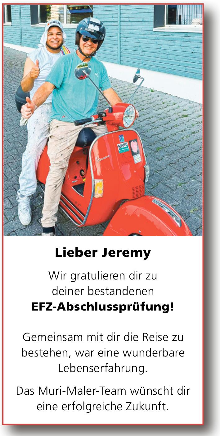 Muri-Maler-Team, Lieber Jeremy Wir gratulieren dir zu deiner bestandenen EFZ-Abschlussprüfung!