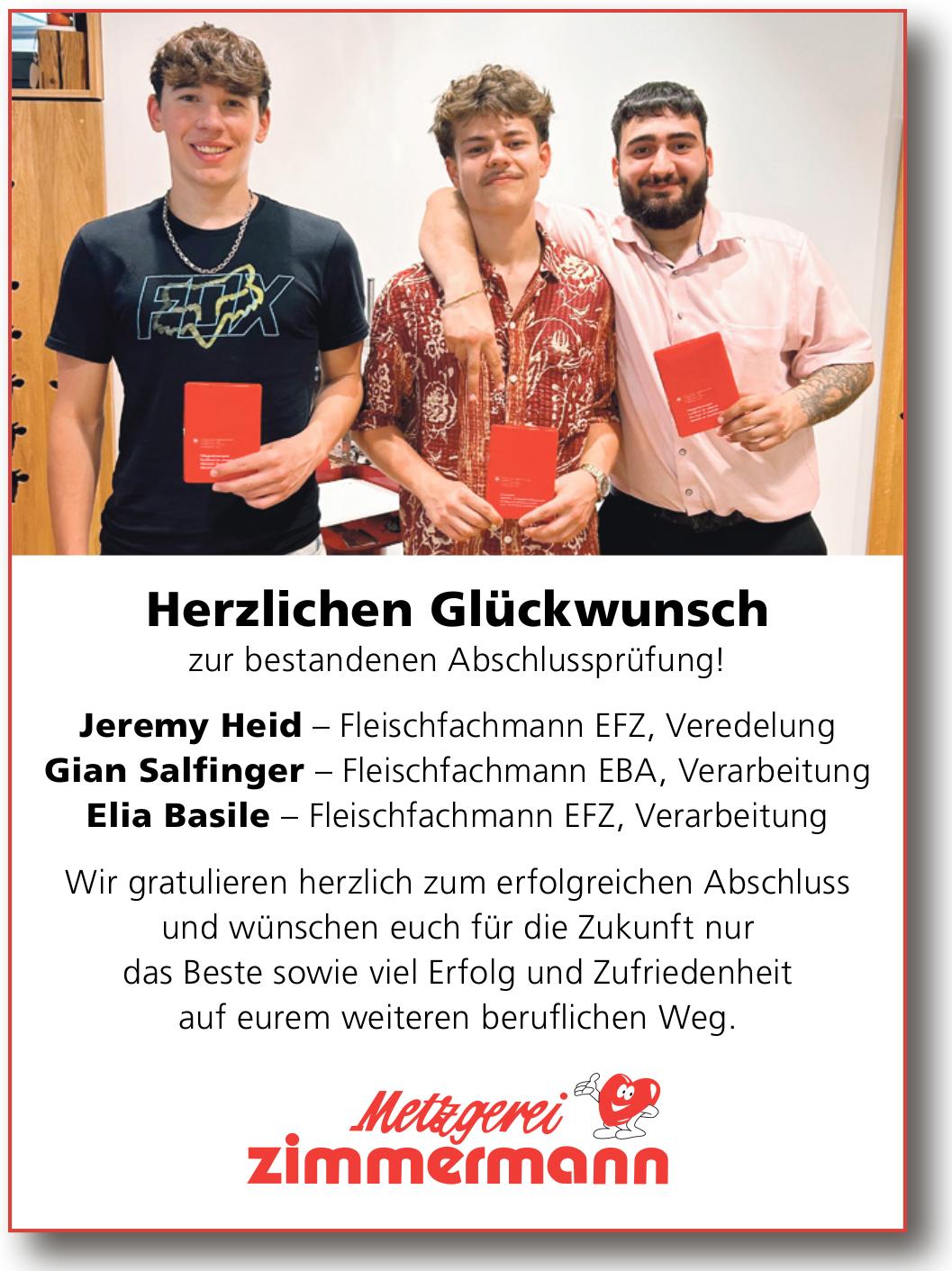 Metzgerei zimmermann, Herzlichen Glückwunsch zur bestandenen Abschlussprüfung!