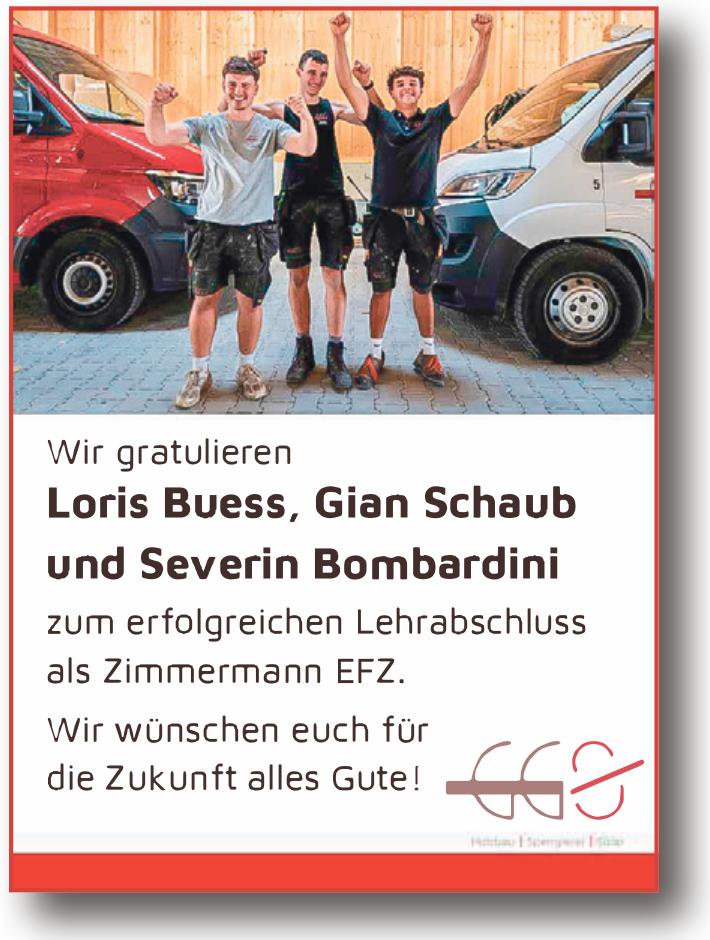 Holzbau Stegmeier GmbH, Wir gratulieren Loris Buess, Gian Schaub und Severin Bombardini zum erfolgreichen Lehrabschluss