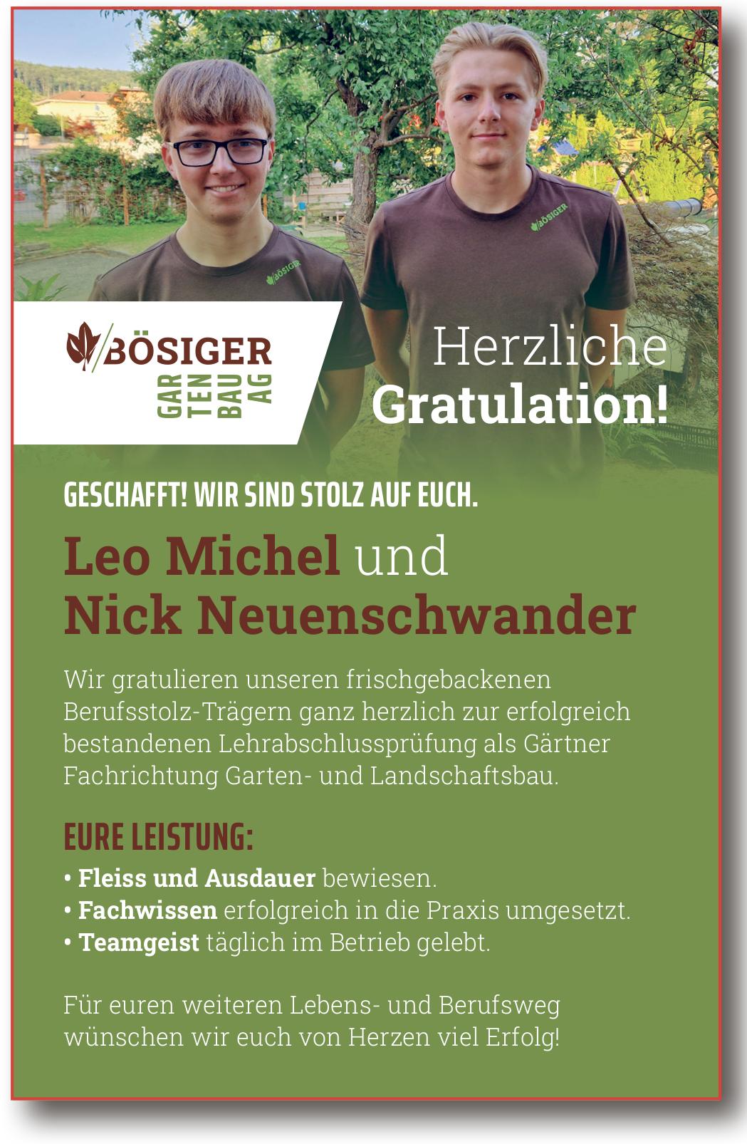 Bösiger Garten Bau AG, GESCHAFFT! WIR SIND STOLZ AUF EUCH.