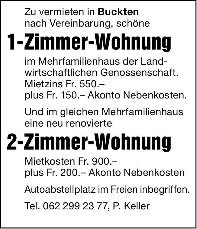 1-Zimmer-Wohnung und 2-Zimmer-Wohnung, Buckten, zu vermieten