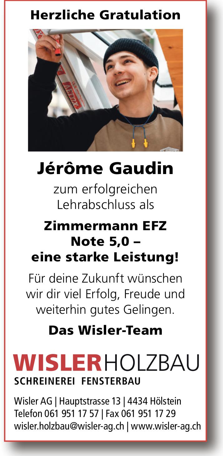 WISLERHOLZBAU, Hölstein - Herzliche Gratulation Jérôme Gaudin zum erfolgreichen Lehrabschluss