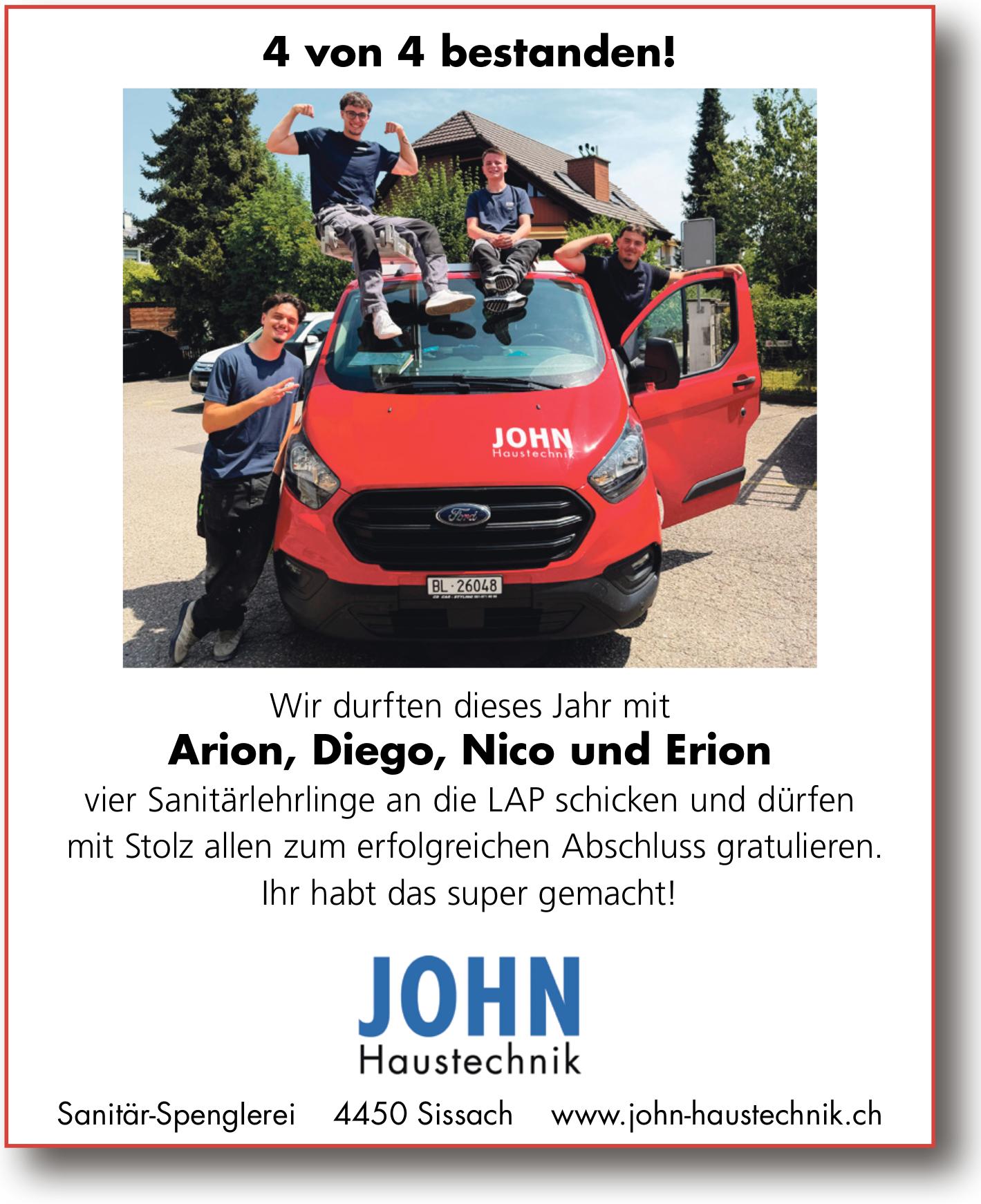 JOHN Haustechnik, Sissach - 4 von 4 bestanden!