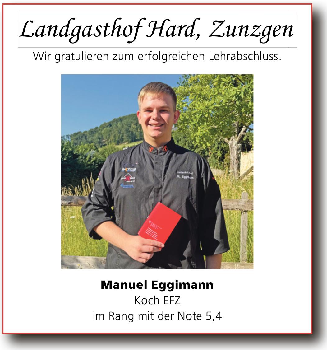 Landgasthof Hard, Zunzgen, Wir gratulieren zum erfolgreichen Lehrabschluss.
