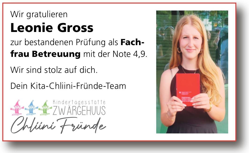 Chliini Fründe, Wir gratulieren Leonie Gross zur bestandenen Prüfung als Fachfrau Betreuung mit der Note 4,9.