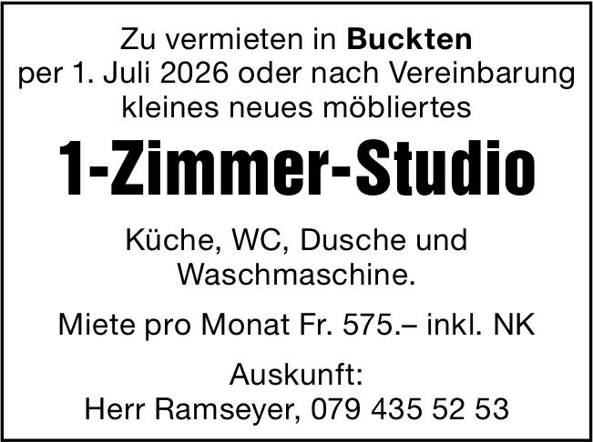 Kleines neues möbliertes Studio, 1-Zimmer-Wohnung, Buckten, zu vermieten