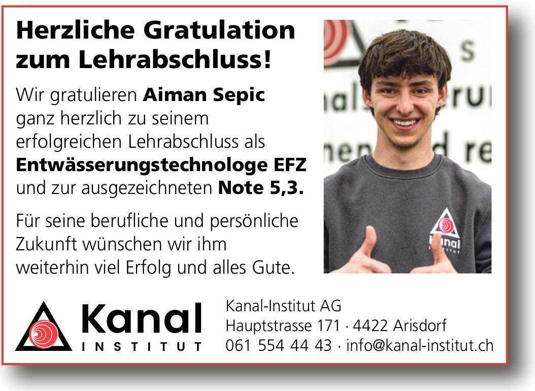 Kanal-Institut AG, Arisdorf - Herzliche Gratulation zum Lehrabschluss!