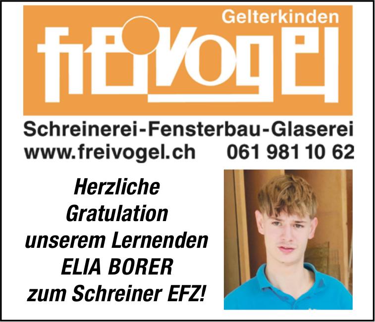 freivogel, Gelterkinden - Herzliche Gratulation unserem Lernenden ELIA BORER zum Schreiner EFZ!
