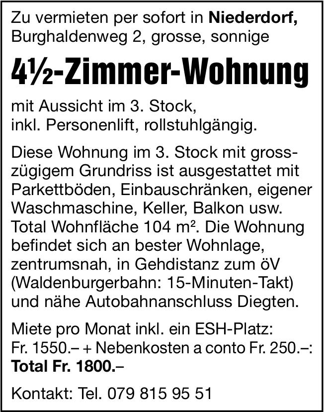 4½-Zimmer-Wohnung, Niederdorf, zu vermieten