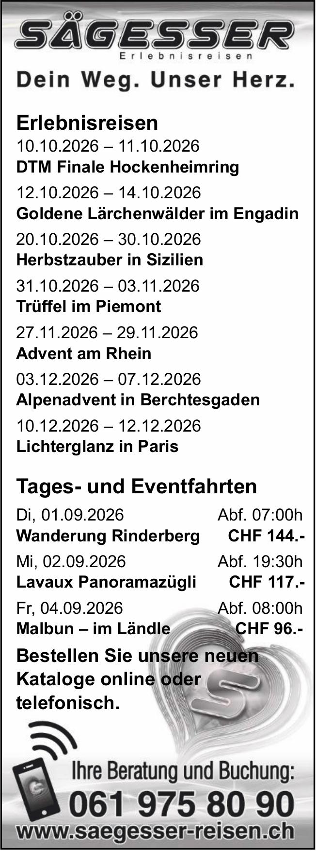 SÄGESSER, Erlebnisreisen - Dein Weg. Unser Herz.