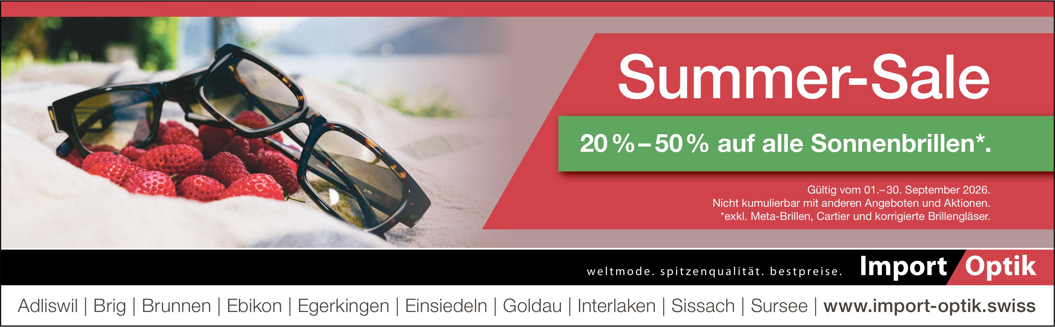 Import Optik, 20 %–50 % auf alle Sonnenbrillen*.