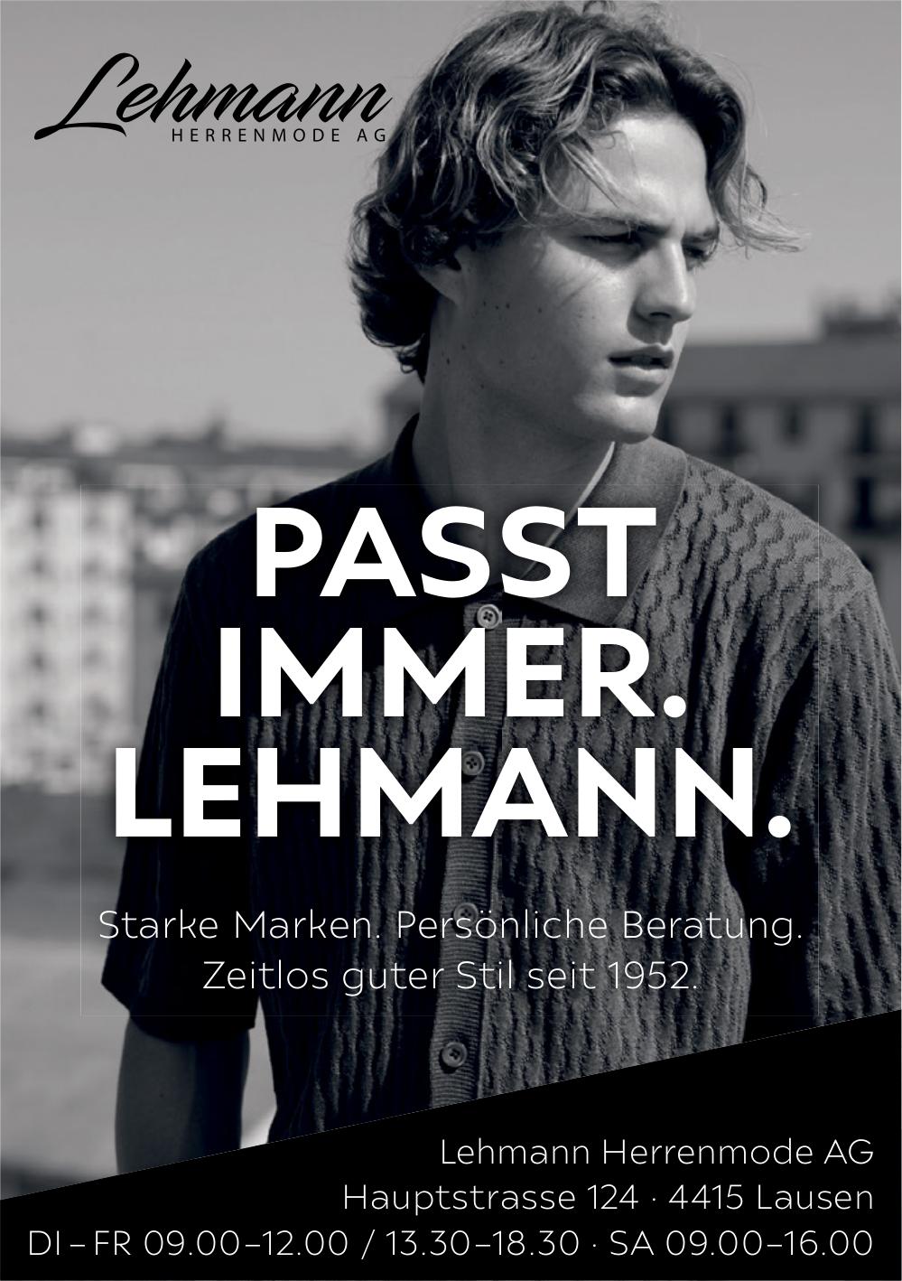 Lehmann Herrenmode AG, Lausen - PASST IMMER. LEHMANN.