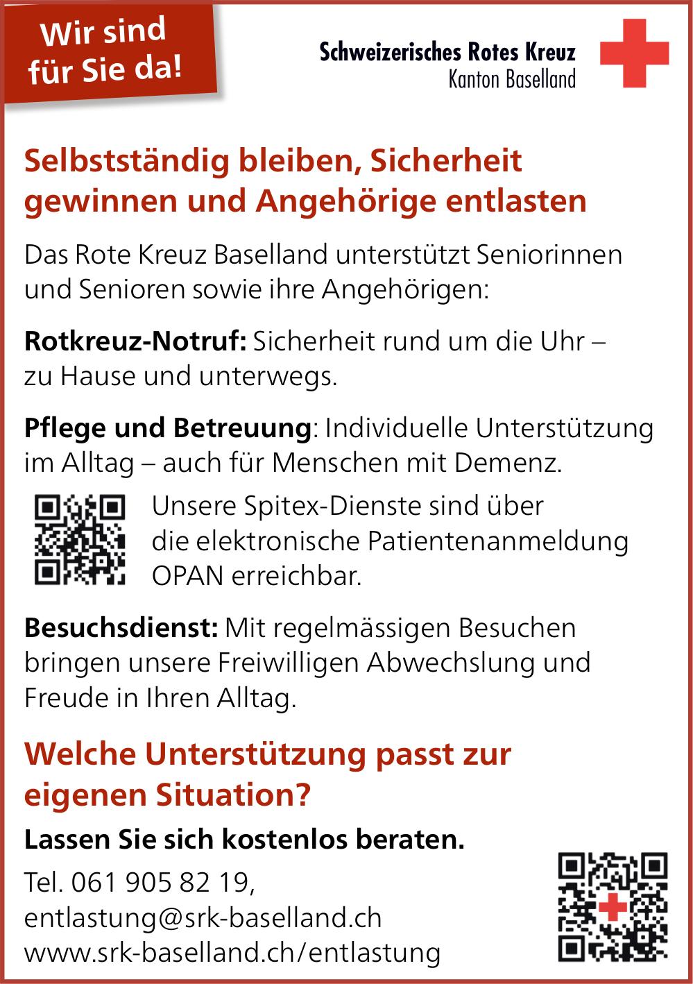 Schweizerisches Rotes Kreuz Kanton Baselland, Selbstständig bleiben, Sicherheit gewinnen und Angehörige entlasten