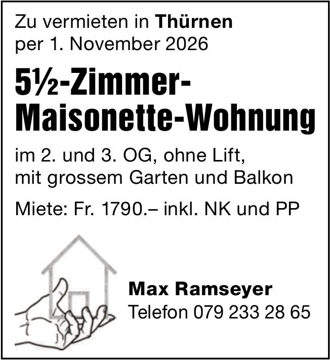 5½-Zimmer-Maisonette-Wohnung, Thürnen, zu vermieten