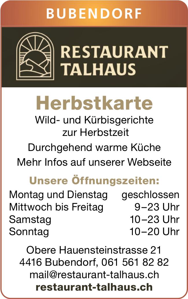 Restaurant Talhaus, Bubendorf - Wild- und Kürbisgerichte zur Herbstzeit