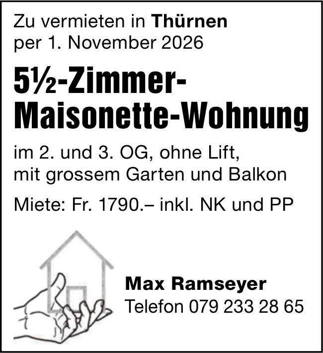 5½-Zimmer-Maisonette-Wohnung, Thürnen, zu vermieten