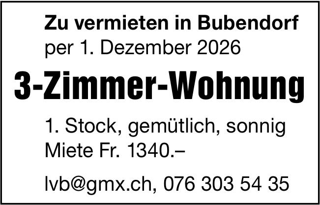 3-Zimmer-Wohnung, Bubendorf, zu vermieten