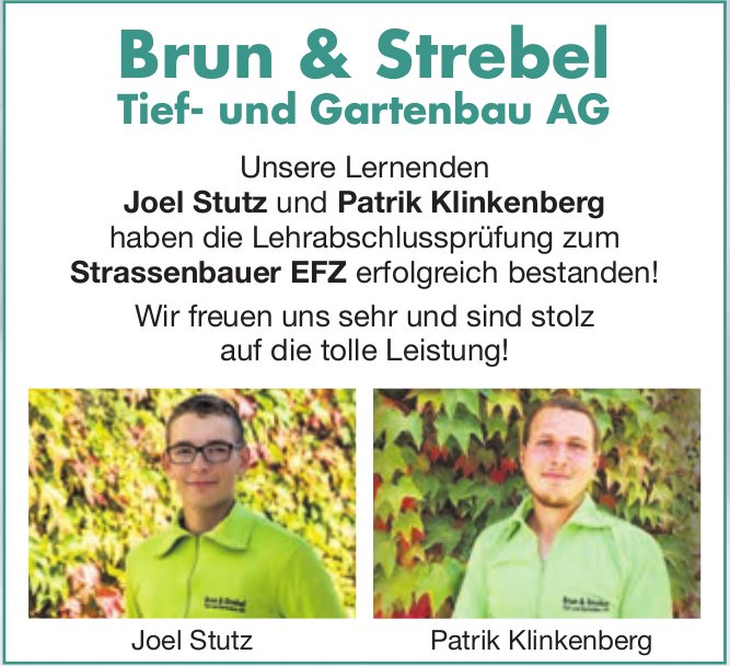 Brun & Strebel Tief- Gartenbau AG - Unsere Lernenden Joel Stutz Und ...