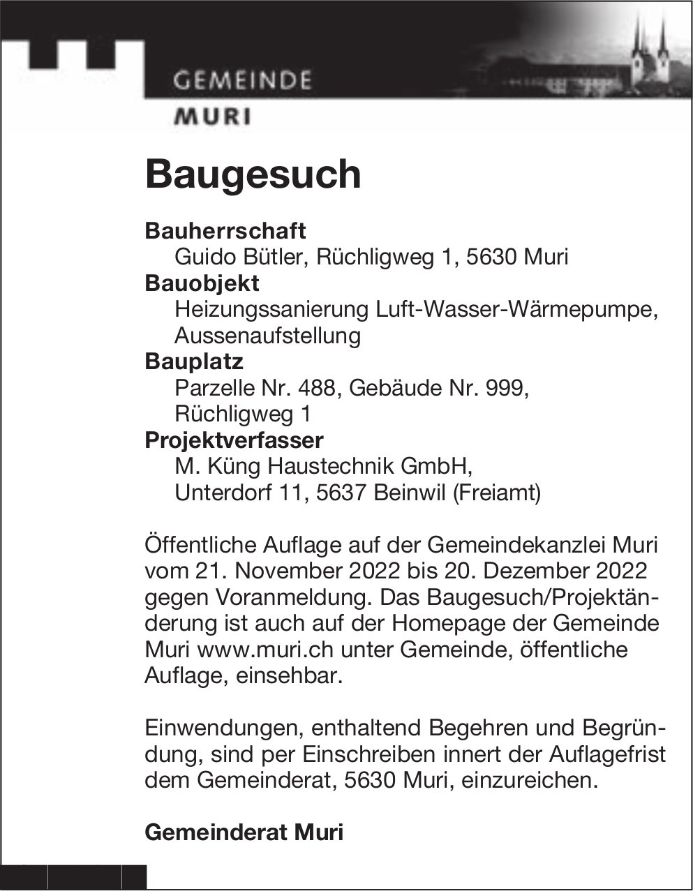 Baugesuche, Muri - Guido Bütler