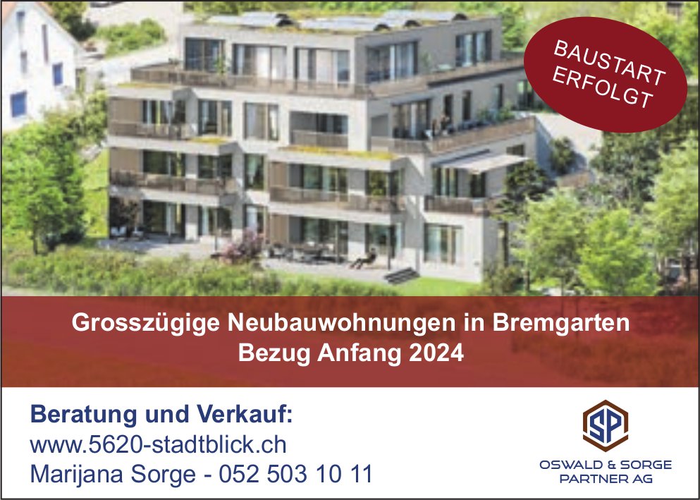 Grosszügige Neubauwohnungen, Bremgarten, zu verkaufen