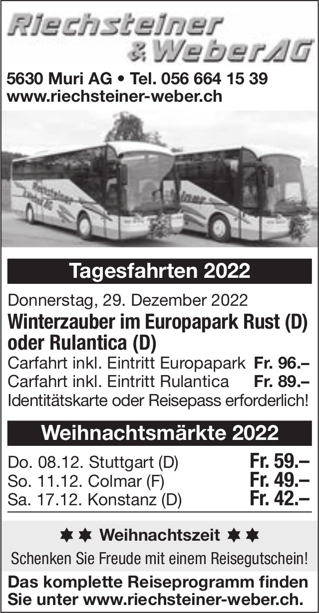 Riechsteiner & Weber AG, Muri - Reiseprogramm